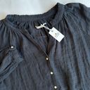 Marine layer Nixi Collarless Long‎ Sleeve Blouse Black Travel Women’s Size Small Photo 3