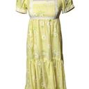 Daisy Vtg 1960s Pale Yellow  Floral Dot Textured Puff Sleeve Maxi Prairie Dress 2 Photo 1