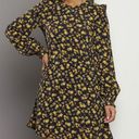 Tommy Hilfiger Moss Crepe Rose Dress 6 Black Yellow Ruffle Long Sleeve Floral Photo 2