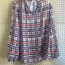 Daniel Cremieux Cremieux red and blue plaid semi sheer long sleeve tunic blouse office career Photo 0