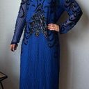 Oleg Cassini Vintage  Blue Beaded Silk Shift Dress Size 14 Photo 0