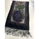 Black Velvet Floral Roses Silk Velour Sheer Table Runner Scarf Wrap Photo 3