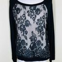 Karen Kane  Sweater MEDIUM Black Lace Scoop Neck Pullover Floral Jersey Knit Photo 0