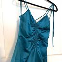 Jason Wu  Teal Turquoise Satin Tie Strap low black slip midi dress ruched XS Photo 8