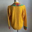 ep pro NWT Vintage 80s  Evan Picone Yellow Plaid Golf Sweater Medium V-Neck Photo 2