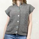 Vintage Blue  Grey Knit Short Sleeve Button Up Sweater Photo 0