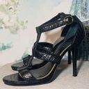 Ralph Lauren Black Leather Python Strappy Open Toe Heels size 10 Photo 2