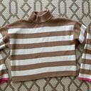 Sincerely Jules  Tan & White Striped Crop Sweater Bell Sleeves Large Photo 3