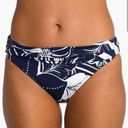 La Blanca  Bikini Swim Bottoms Women Size 10 Blue White Banded Hipster Tropical Photo 7