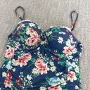 Rhythm. One piece swimsuit denim look floral strawberry cherry cup ruche ruching Blue Size XL Photo 2