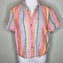 C&C California Top MEDIUM 100% Linen Striped Button Down Cropped Boxy Lagenlook Photo 1