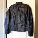 Harley Davidson Jacket Misty Waters Leather Moto Biker Black Blue Flames XS GUC Photo 1