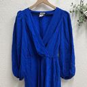 Vintage Blue  Silk Wrap Dress Size 8 Long Sleeve Paisley Pattern Balloon Sleeve Photo 1