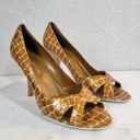 Enzo Angiolini  Womens Shoes 7.5 Orange Leather Giraffe Print Open Toe Pump Heels Photo 0