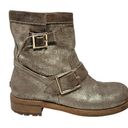 Jimmy Choo  Metallic Suede Youth Biker Boots Buckles Gold Sparkle Shoes Size 36 Photo 0