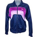 Roxy 90s Vintage  Retro Stripe Color Block Satin Full Zip Jacket Small Navy Purple Photo 1