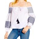 Rebecca Minkoff  Tiffany Off-the-Shoulder Embroidered Poplin Top Photo 0