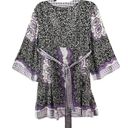 INC  Kimono Dress Womens 14 Purple Black Paisley Silk Chiffon Tie Belt Festival Photo 3