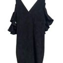 Devlin  Suede Ruffle Cold Shoulder Black Mini Dress Size 8 #D7JD415PSU Photo 1