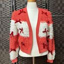 Mighty fine  loop & bow cropped cardigan sweater sz medium pinkish red and white Photo 1