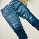 CAbi  Jeans Slim Boyfriend Distressed Stretch Whiskering Dark Wash Blue Size 8 Photo 2