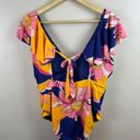 Trina Turk  Breeze Ruffle Plunge One Piece Swimsuit Size 12 Vacation Beach Photo 3