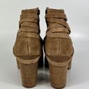 Franco Fortini Carly Brown Suede Braid Lace Back Wooden Booties Photo 3