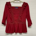 Blue Rain Francesca’s  NWT Brick Red Ruffle Bell Sleeve Peasant Top Size XS Photo 1