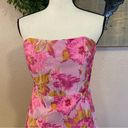 Lulus NWOT  Upgraded Event Pink Floral Jacquard Strapless Bustier Midi Dress Photo 10