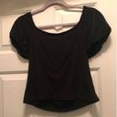 Poof! Size large black crop top crochet shoulder details Photo 0