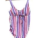 Isabel Maternity  one-piece swimsuit pink purple white  stripes size large Photo 0