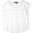 DKNY  White Scoop Neck Studded T-Shirt Pullover Top Silver Studs Lightweight L Photo 0