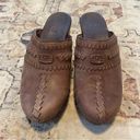 UGG  Wooden Heel Clogs Brown Braided Leather Sherpa Lined Boho Slip on Clogs 9 Photo 7