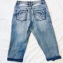 Revolt distressed embroidered jean denim capris Blue Size 8 Photo 1