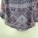 st. john's bay  Boho Peasant Top Blue Pink Mixed Pattern Flowy Tie Neck Size L Photo 7