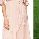 Bardot  Dress Womens 6 Bea Cold-Shoulder Ruffle Wrap Biscotti Dusty Pink Satin Photo 2