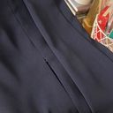 Badgley Mischka  Evening Gown Navy Blue Silver Accents Mesh Sleeves V-Neck Size 4 Photo 7