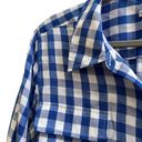 Isaac Mizrahi  Live Blue White Gingham Print Roll Tab Sleeve Button Shirt Size 16 Photo 3