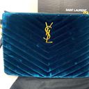 Saint Laurent  Blue Chevron Velvet Monogram Zip Pouch Photo 1