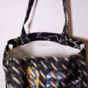 Tory Burch  Swan Ribbon Abstract Geometric Print Pattern Cotton Canvas Tote Purse Photo 3