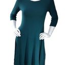 Eileen Fisher  Size XS Fit and Flare Dress Teal Jersey Knit Stretch 3/4 Sleeve Photo 0