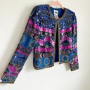 Vintage Blue  Pink Beaded Sequin Silk Blazer Jacket Mardi Gras sz Small Photo 10