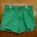 Pink Lily Green Jean Shorts Photo 0