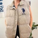 Polo U.S.  Association Embroidered Logo Beige Oversized Quilted Puffer Vest Photo 3