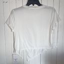 Halara  Sheer Short Sleeve Asymmetric Split Hem Jacquard Cropped Top White Size M Photo 8