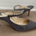 Jimmy Choo  Grey Suede Bing Crystal Embellished Mules Size 37 Photo 10