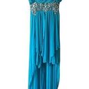 B Darlin  Blue Dress 5/6 Formal High Low Beaded Tulle Adjustable Sleeveless Photo 0