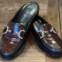 Brighton Austen Mules Brown Croc And Black Leather Open Back Slip On Sz 5 Photo 0