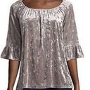 BEACH LUNCH LOUNGE Gray Velour Velvet Ruffle Bell Sleeve Scoop Neck Top Size S Photo 0