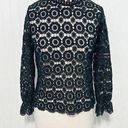 None Boho Open Knit Crochet Floral Lace Top Long Sleeves High Neck Black Size Large Photo 0